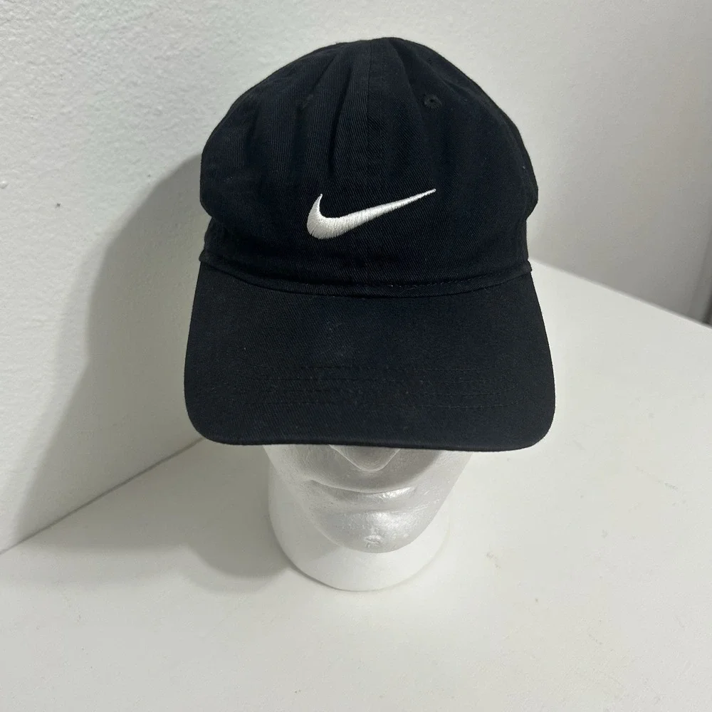 Nike Swoosh Black w/ White Logo Childs Hook and Loop Adjustable Baseball Hat Cap